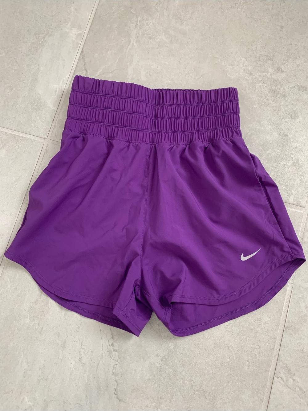 Nike Women's Purple Smocked-Waist Athletic Shorts